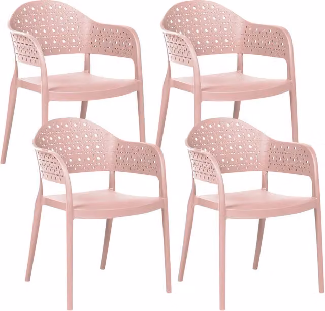 Set di 4 sedie da giardino BELIANI rosa in materiale sintetico impilabili con braccioli per esterni e interni in stile scandinavo