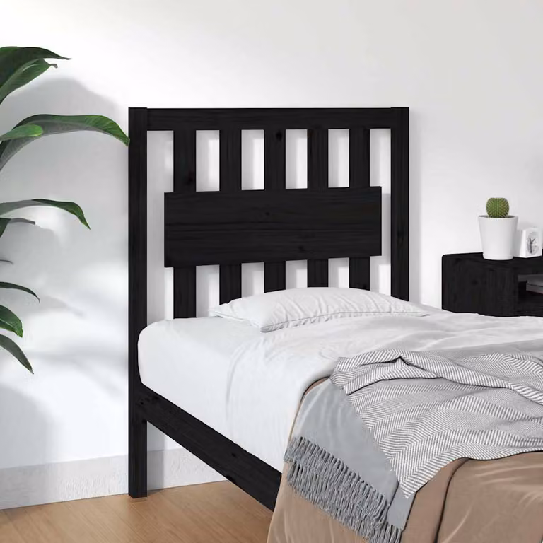 Testiera per letto vidaXL in legno massello di pino nero, stile rustico, L: 80,5 cm, P: 4 cm, H: 100 cm