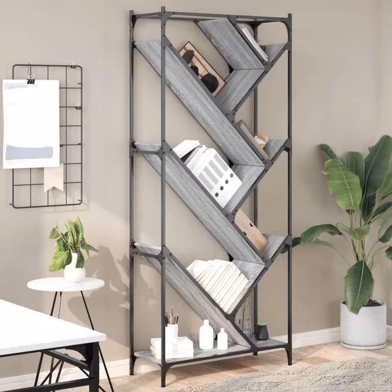 Libreria vidaXL in stile industriale in legno multistrato e metallo, Grigio Sonoma, L: 79 cm, P: 30 cm, H: 180 cm