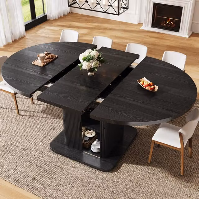 Tavolo da pranzo allungabile da 110 a 150 cm con mobile contenitore, MDF e metallo, nero