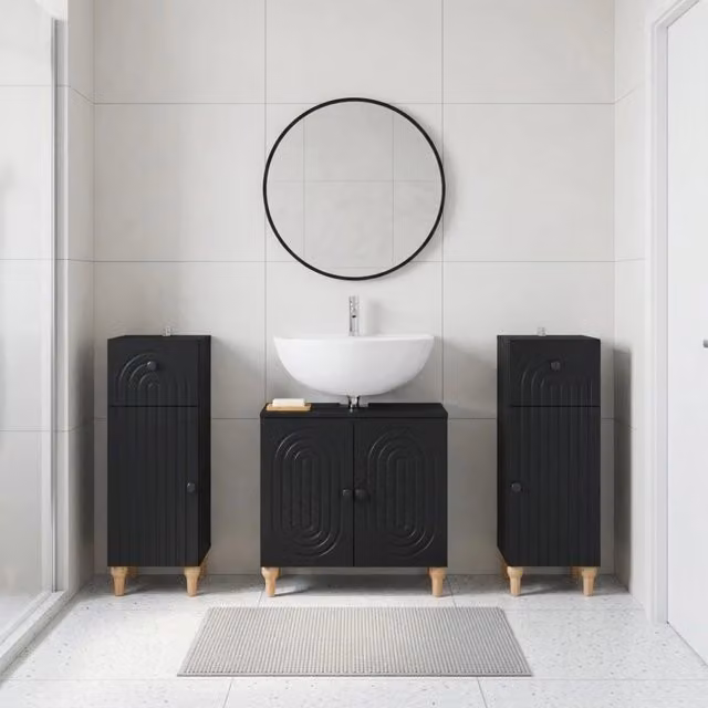 Set di armadietti da bagno in 3 pezzi ALKMAAR Nero 3417991