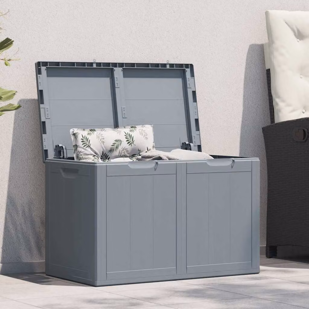vidaXL Baule da Giardino in PP Grigio con Aspetto Legno, Capacità 180 L, L: 80,5 cm, P: 44,5 cm, H: 51,0 cm