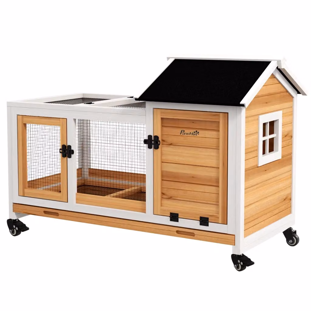 Gabbia per conigli e roditori Minimal con 2 porte in legno massello giallo L: 108 cm, P: 58 cm, H: 73.5 cm – 2