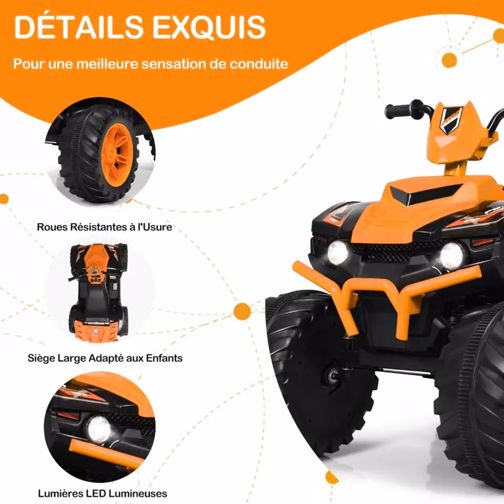 Quad elettrico fuoristrada per bambini con musica integrata e avvio lento, arancione, L: 105 cm, P: 65,5 cm, H: 73 cm – 2