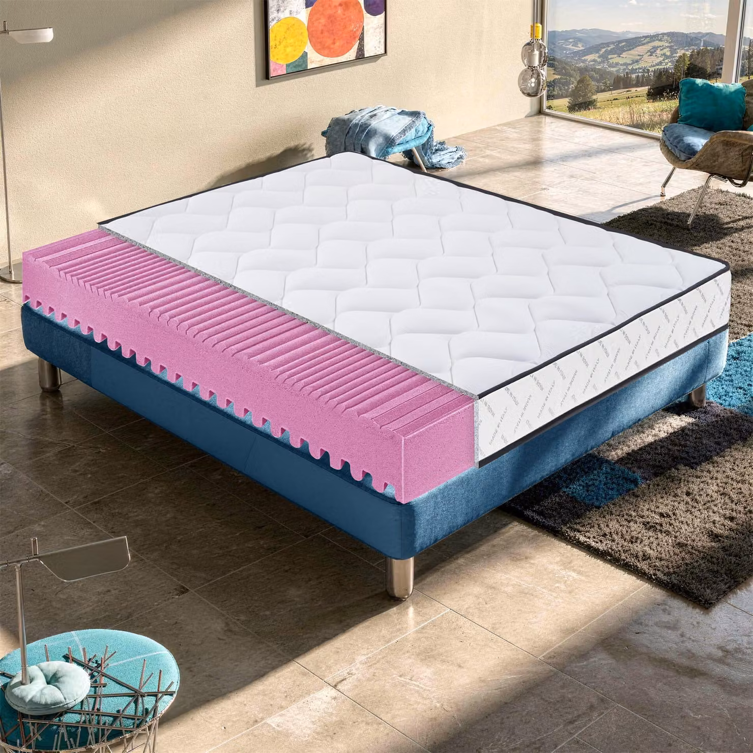 Materasso 100x200 cm, Alto 11 cm, in Memory Foam, Ortopedico e Indeformabile ,Reversibile, Lato Estate/inverno, Rigidità H3/H4, 100% Italy, Sfoderabile