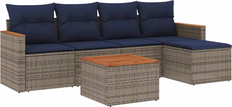 Set Divani da Giardino 6 pz con Cuscini Grigio in Polyrattan