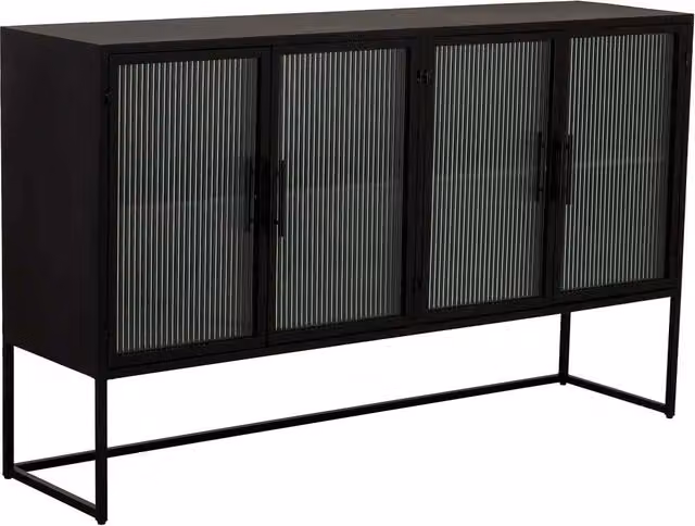 Credenza moderna Wanderlust Deco in metallo nero opaco L: 150 cm, P: 38,5 cm, H: 90,5 cm