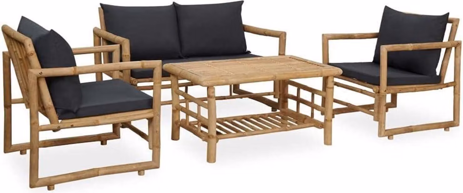 vidaXL Set di mobili da giardino 4-TLG. Gruppo di sedute in bambù con cuscini