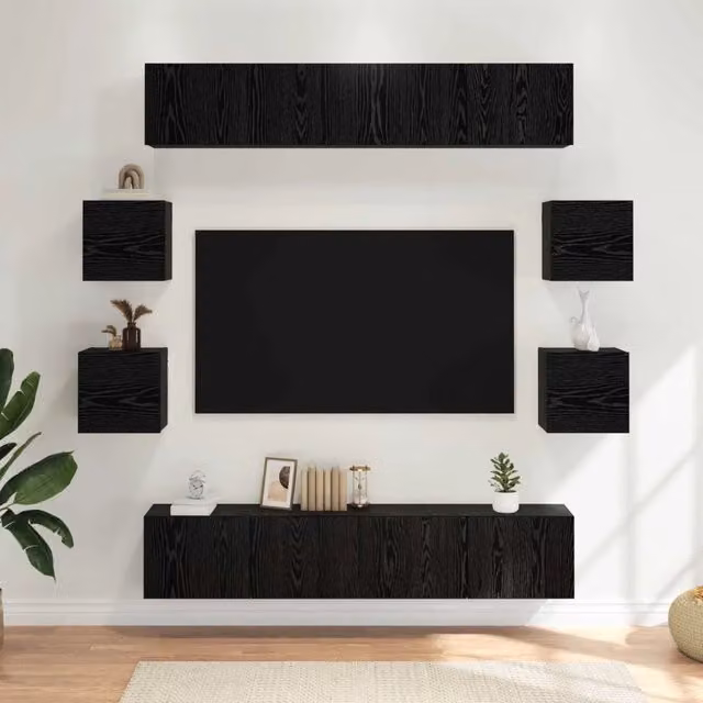 Set mobile TV 8 pz-Credenza per TV 80 x 30 x 30 cm Rovere Nero
