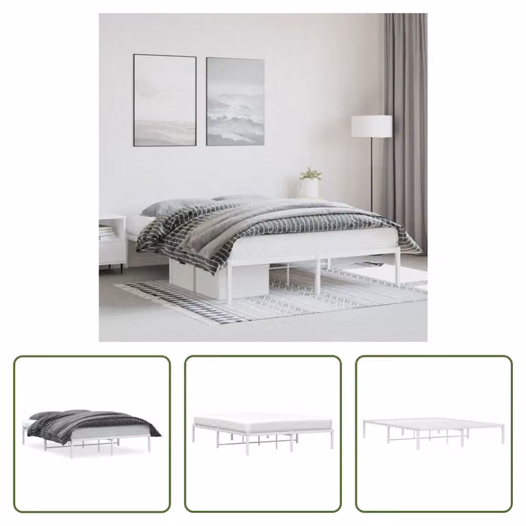 The Living Store Rete da letto in metallo bianco 160x200 cm