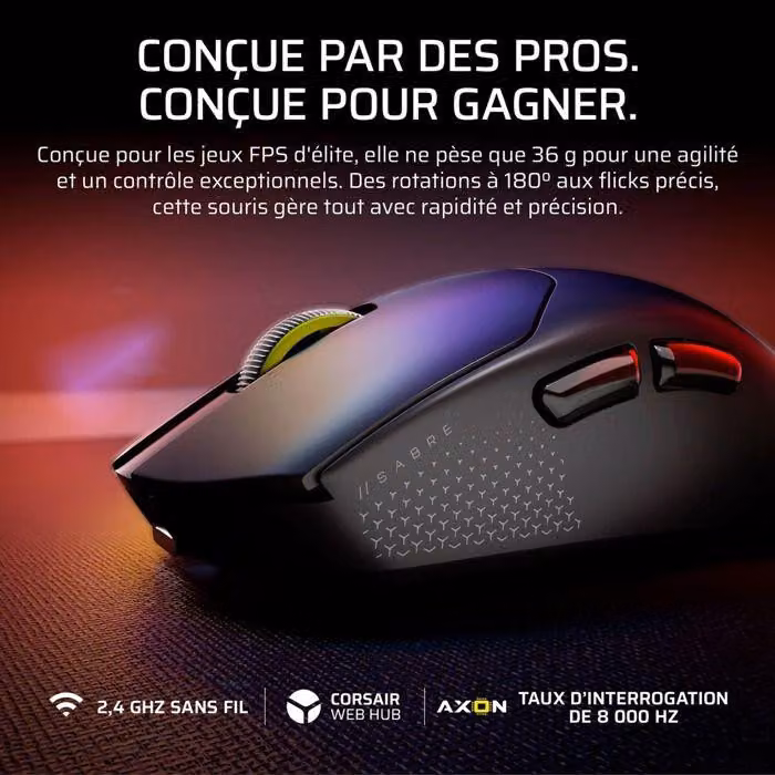 Mouse da gioco wireless Corsair SABRE v2 PRO, ultraleggera, colore nero