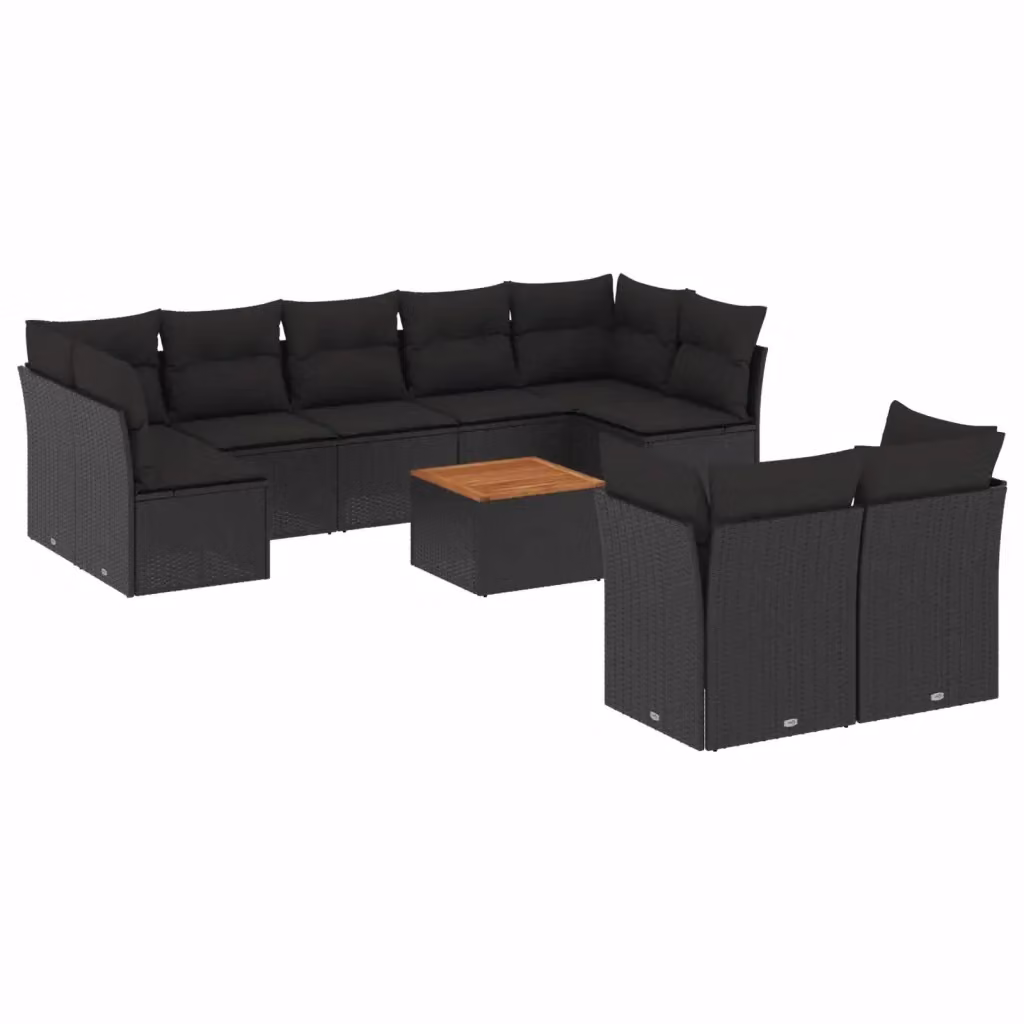 Set di Divani da Giardino vidaXL 10 Pezzi in Polyrattan Nero con Cuscini e Tavolino da Caffè – 2