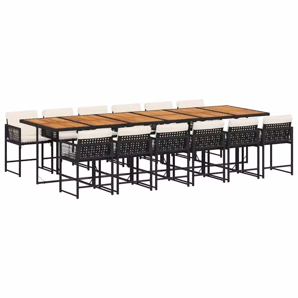 Set da Pranzo da Giardino vidaXL in Polyrattan e Legno di Acacia Nero con 13 Pezzi e Cuscini – 2