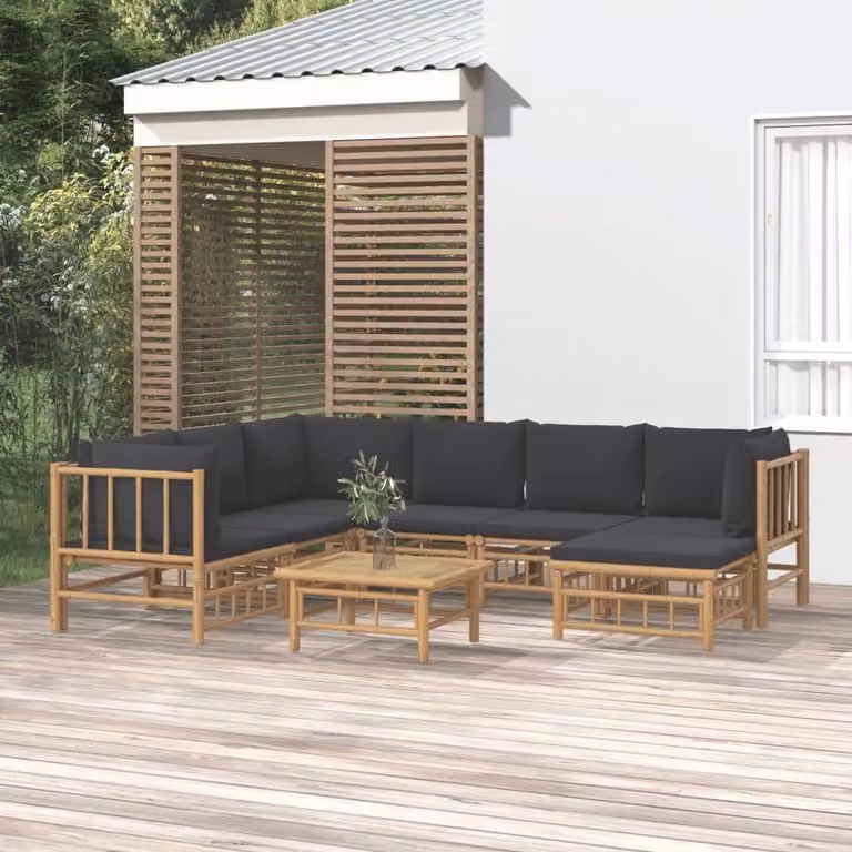 Maison Exclusive - Set da giardino da 8 pezzi con cuscini in bambù grigio scuro