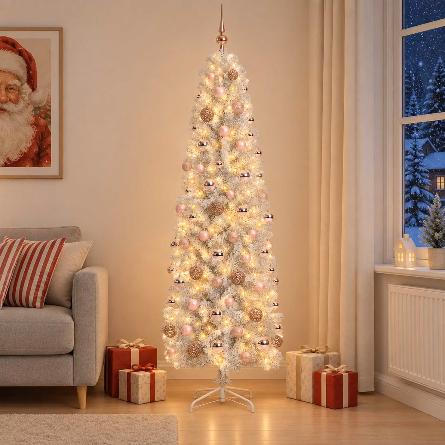 vidaXL Albero di Natale Artificiale Slim con Palline 180 cm 300 LED