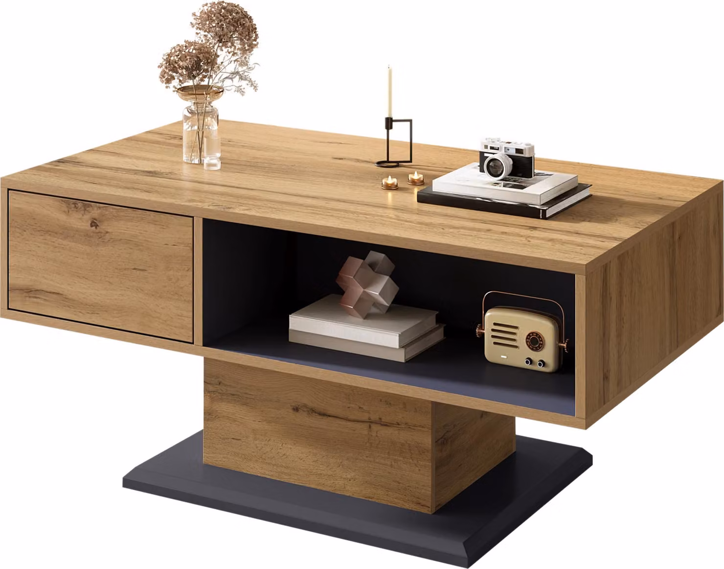Fortuna Lai Tavolino moderno con doppio vano contenitore, ampio ripiano e scomparto interno aggiuntivo: tavolino versatile per il soggiorno con pratico design organizzativo.