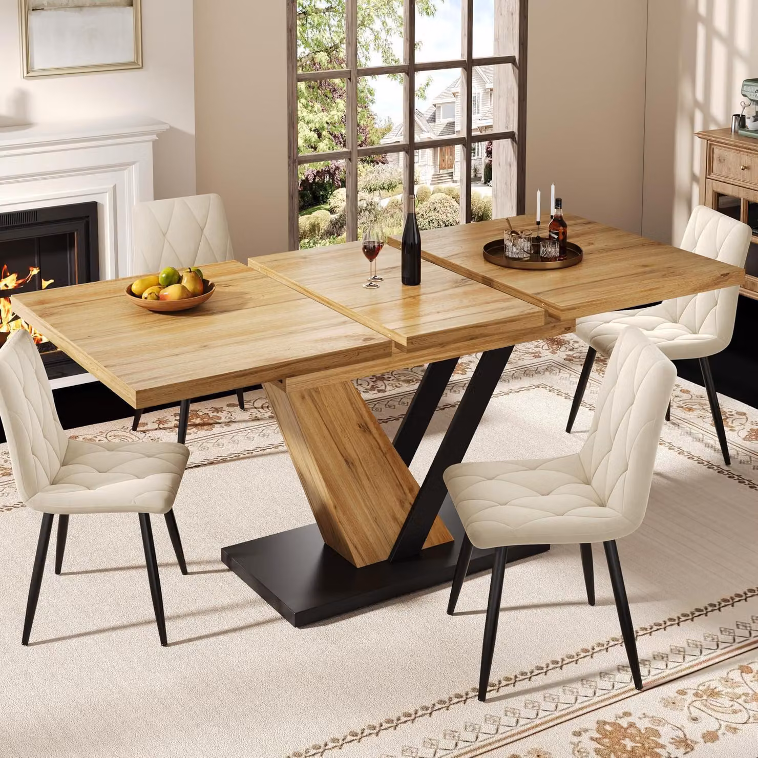 Tavolo da pranzo allungabile, dimensioni 120-160x75x75,5 cm, aspetto legno, realizzato in MDF e tubi d'acciaio