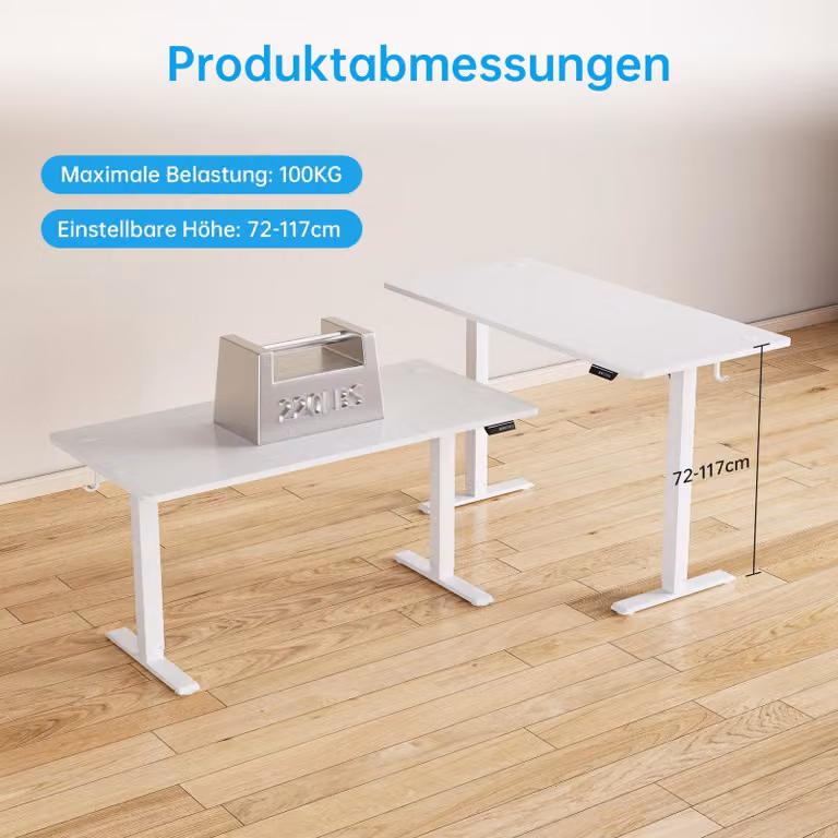 Scrivania elettrica regolabile con motore, dimensioni 160x80 cm, scrivania per lavoro in piedi, colore bianco