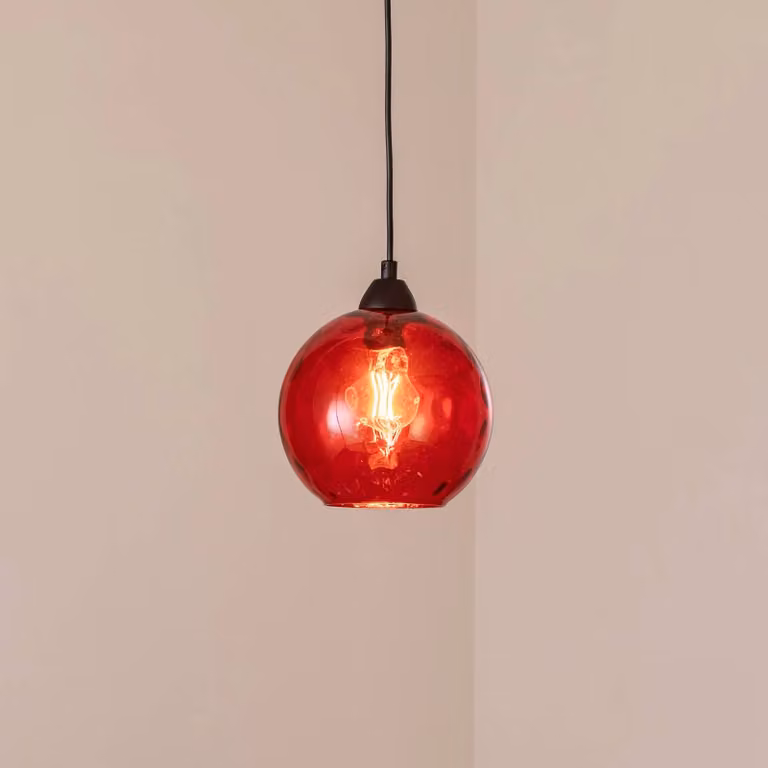 Lampada a sospensione in vetro Benek Opviq, dimmerabile, Rosso, Soggiorno / Sala da pranzo, Vetro, Giovanile, Lampada a sospensione