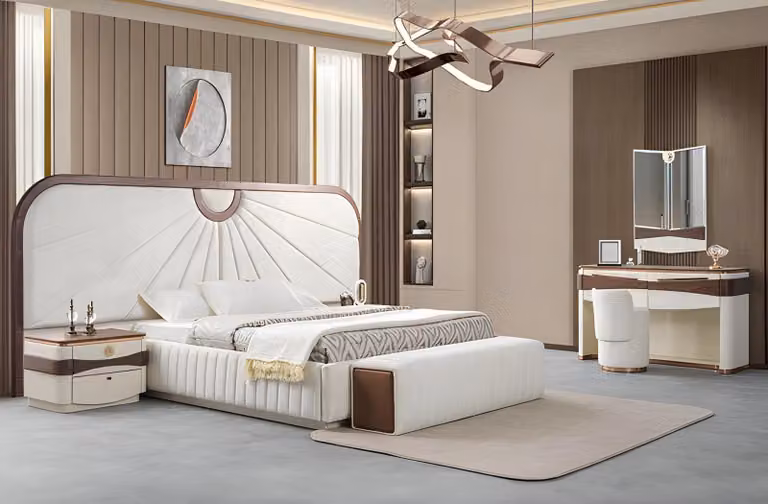 Exklusive Weiße Schlafzimmer Garnitur Doppelbett Schminktisch Hocker