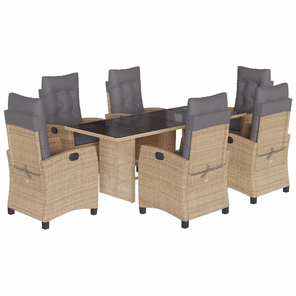Set Pranzo da Giardino 7 pz con Cuscini Beige Misto Polyrattan