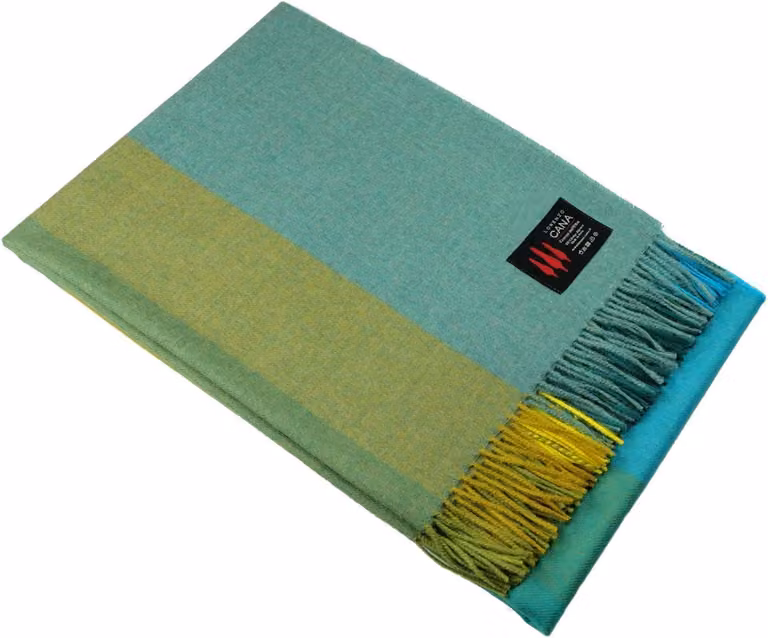 Coperte in alpaca al 100%, dimensioni 135 x 200 cm, colore petrolio/ocra/verde turchese