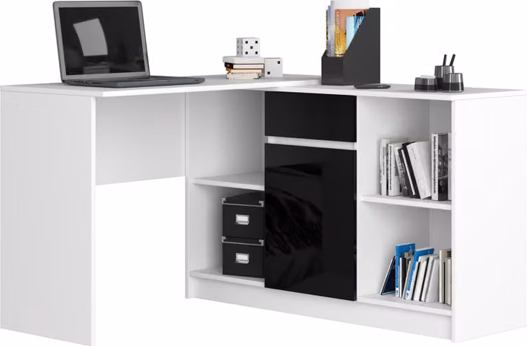 Set scrivania angolare da 120 cm con cassettiera (1 cassetto, 1 anta, 6 scomparti) - scrivania da lavoro