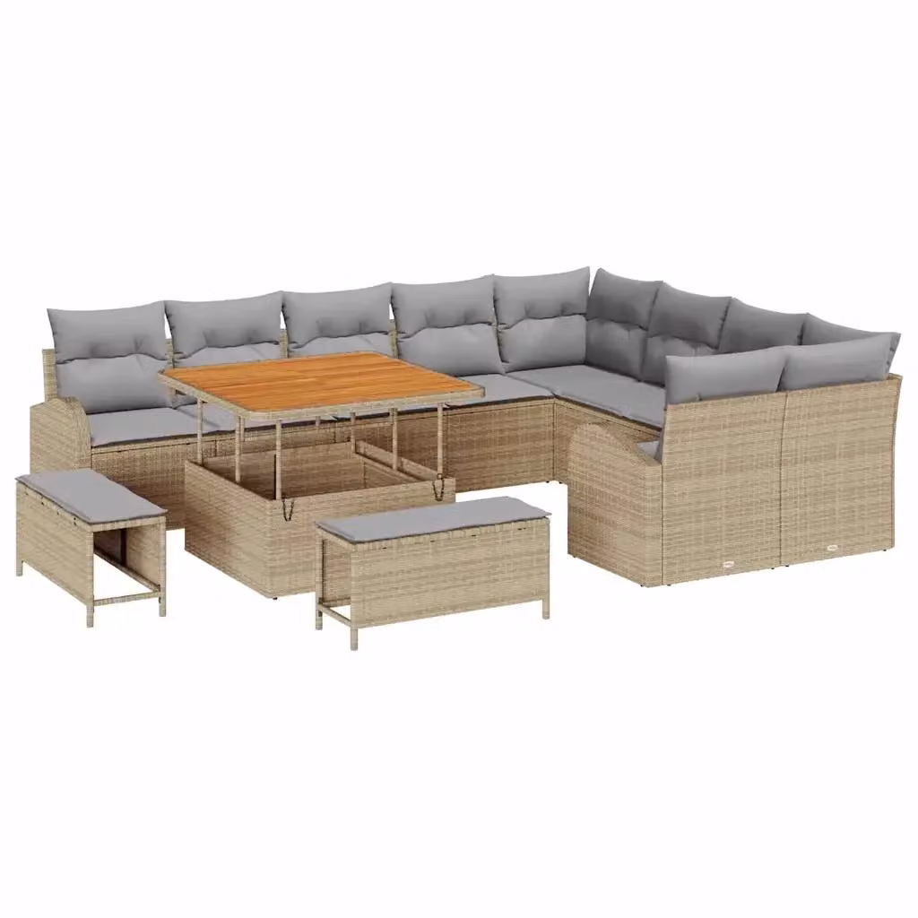 Set Divano da Giardino vidaXL a forma a U con Cuscini, Tavolino e Pouf, Colore Beige e Grigio – 2