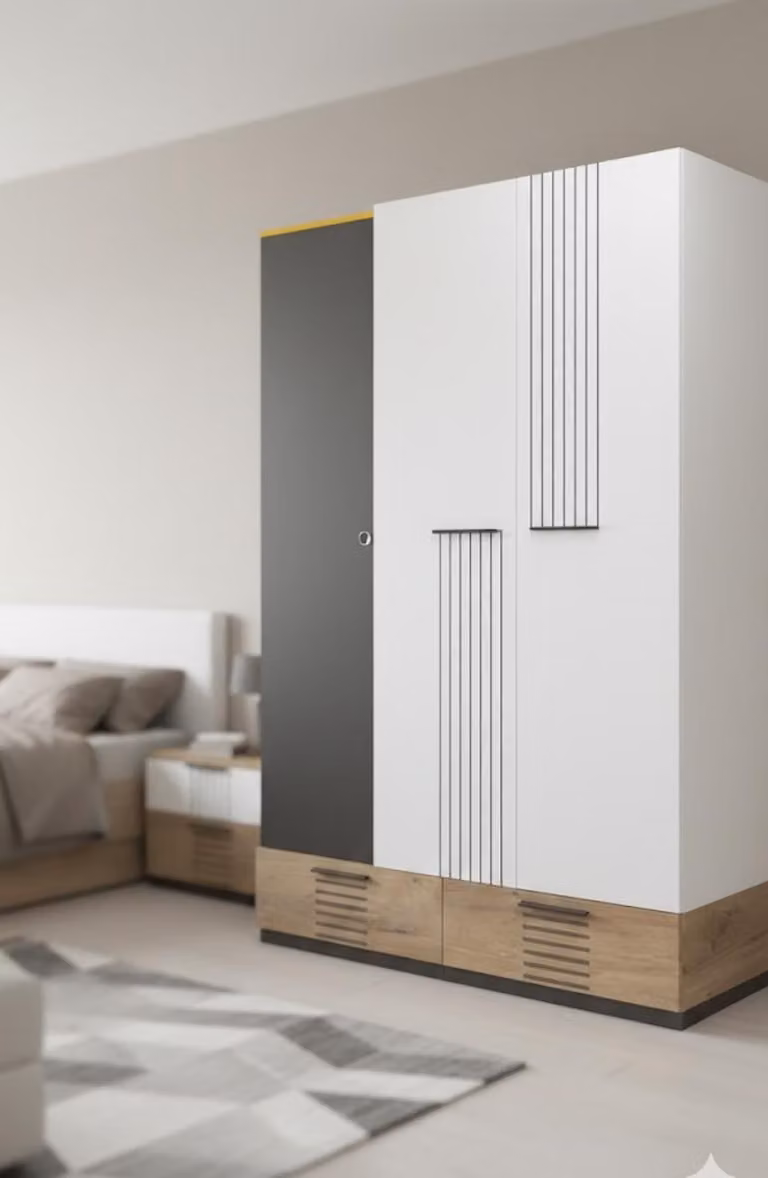 Un elegante armadio per la tua camera da letto nei toni del bianco e del grigio