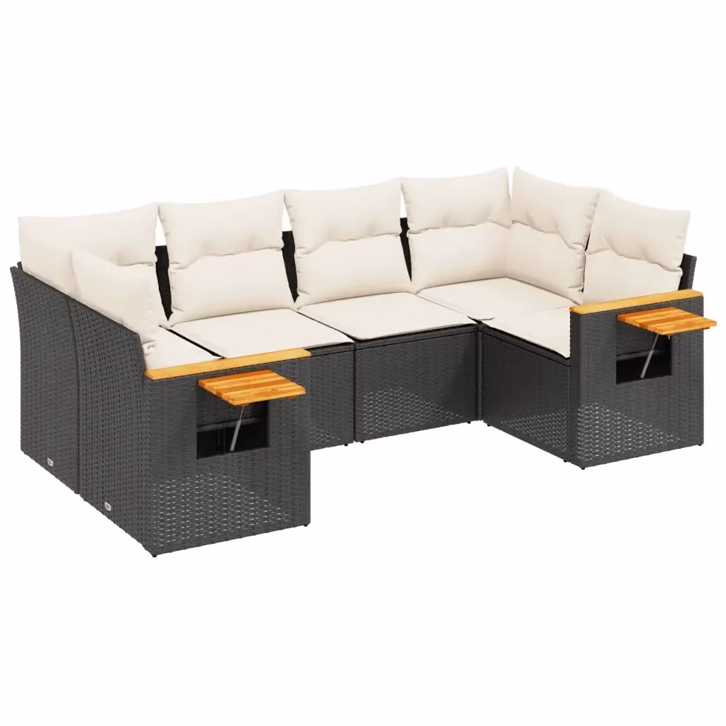 Set Divano da Giardino a L VIDAXL in Polyrattan Nero con Cuscini per 6 Persone – 2