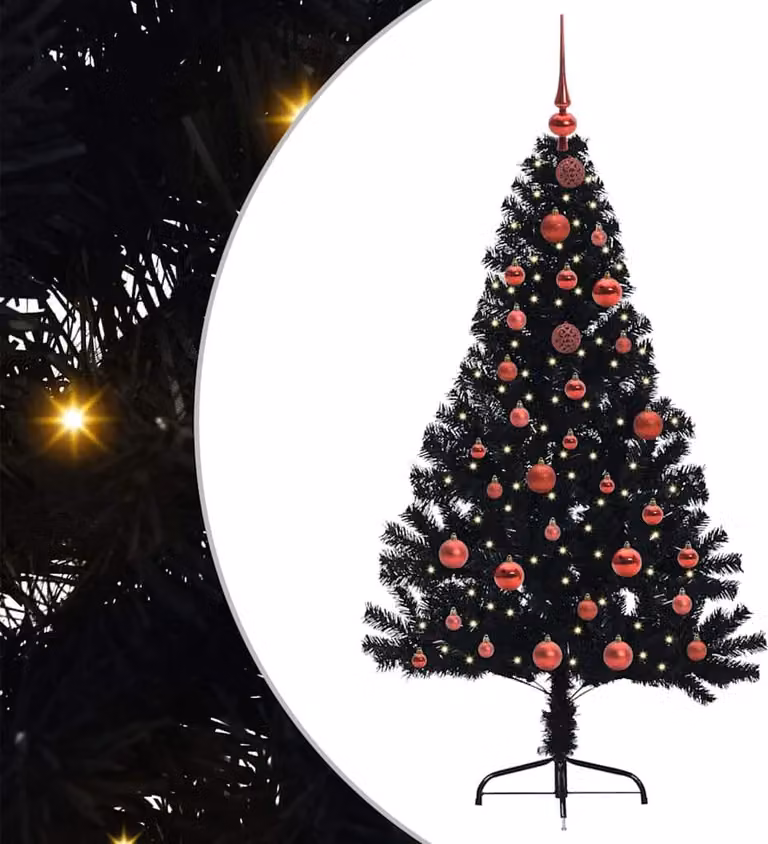 Albero di Natale artificiale con luci integrate Nero 150 cm PVC