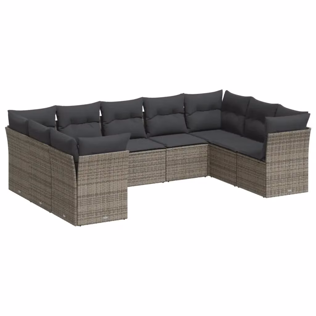 vidaXL Set Divano da Giardino a L 9 pz con Cuscini Grigio in Polyrattan e Struttura in Metallo – 2
