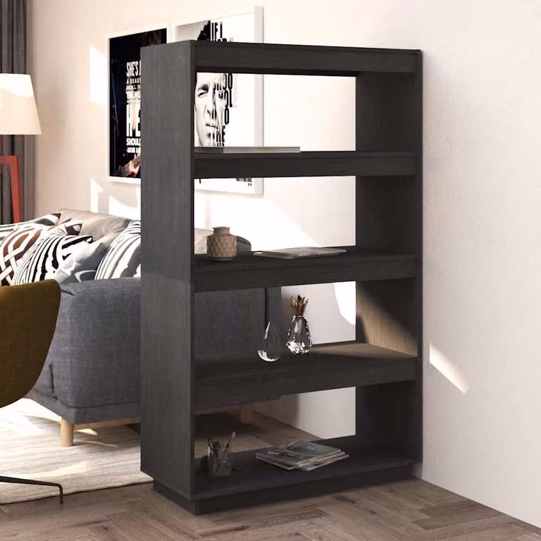 vidaXL Libreria Divisorio Moderna in Legno di Pino Grigio L: 80 cm, P: 35 cm, H: 135 cm