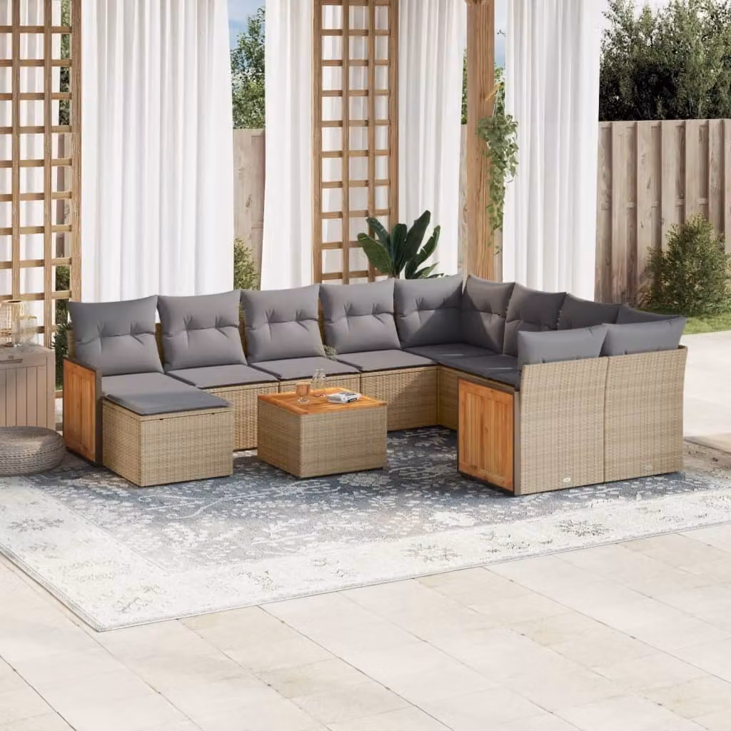 Maison Exclusive - Set Divani da Giardino 11 pz con Cuscini Beige in Polyrattan