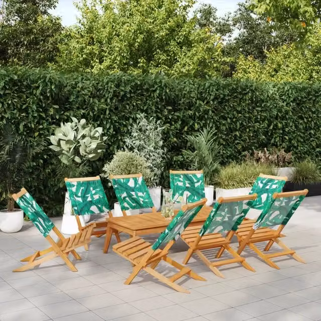 Sedie pieghevoli, 8 pezzi, in tessuto verde e legno massello 3214651