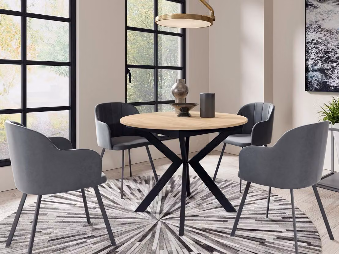 Tavolino da cucina rotondo piccolo 100 cm REKITA - rovere kraft oro / nero