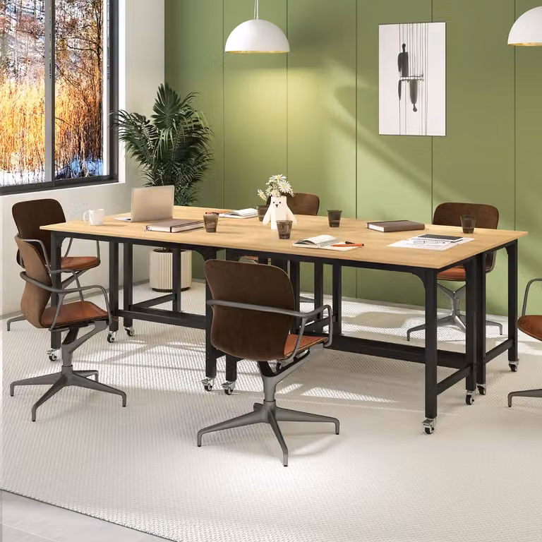 Scrivania per computer Costway moderna con ruote bloccabili e borsa rimovibile, colore naturale beige o marrone