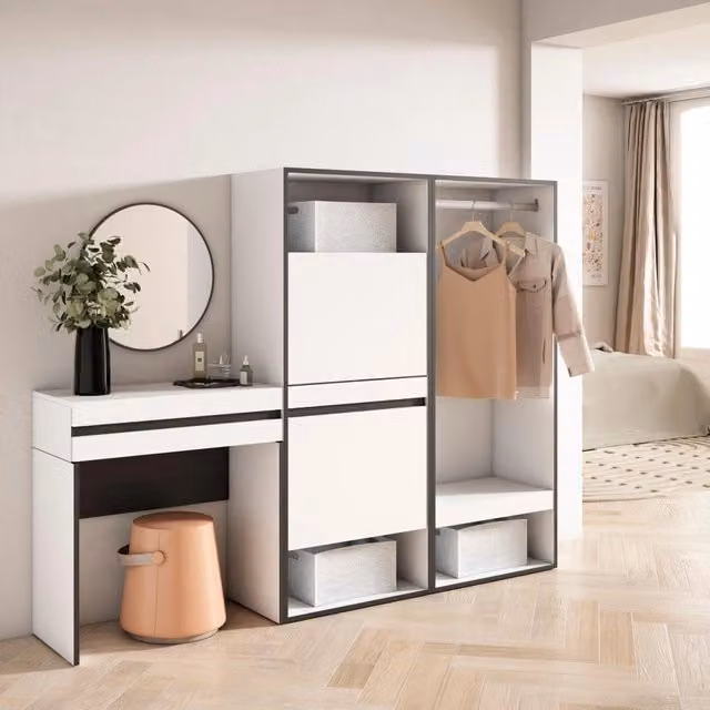 Consolle Ingresso, 190x35x145cm, Con cassetto, Scarpiera, Armadio Aperto, Bianco RF3441
