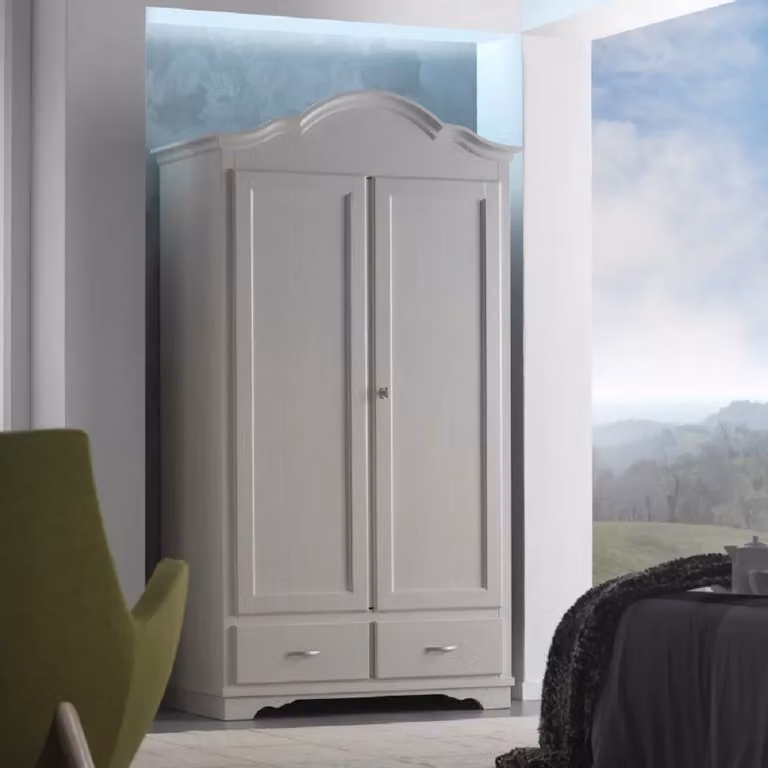 Armadio shabby chic in legno massello Mobili 2G grigio con 2 ante e 2 cassetti L: 118 cm, P: 65 cm, H: 218 cm