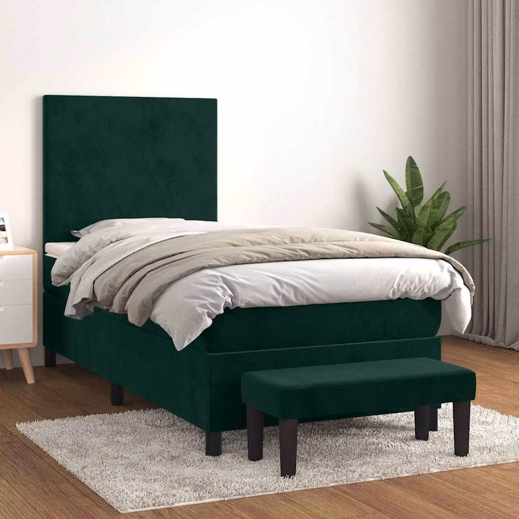 vidaXL Giroletto a Molle Ibrido con Materasso in Velluto Verde Scuro, L/P/H: 90 x 200 x 40 cm – 1