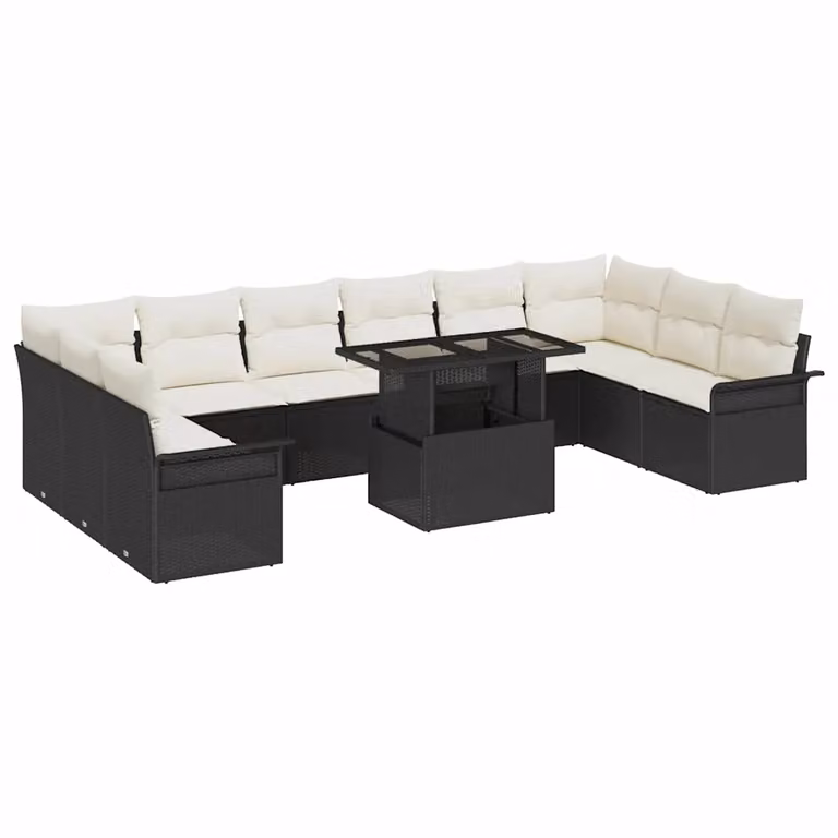 vidaXL Set Divano da Giardino a Forma di U con 11 Pezzi, Colore Nero e Bianco, in Rattan e Metallo con Cuscini Inclusi