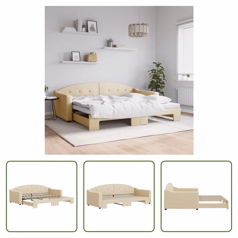 The Living Store letto da giorno allungabile crema 90x200 cm in tessuto