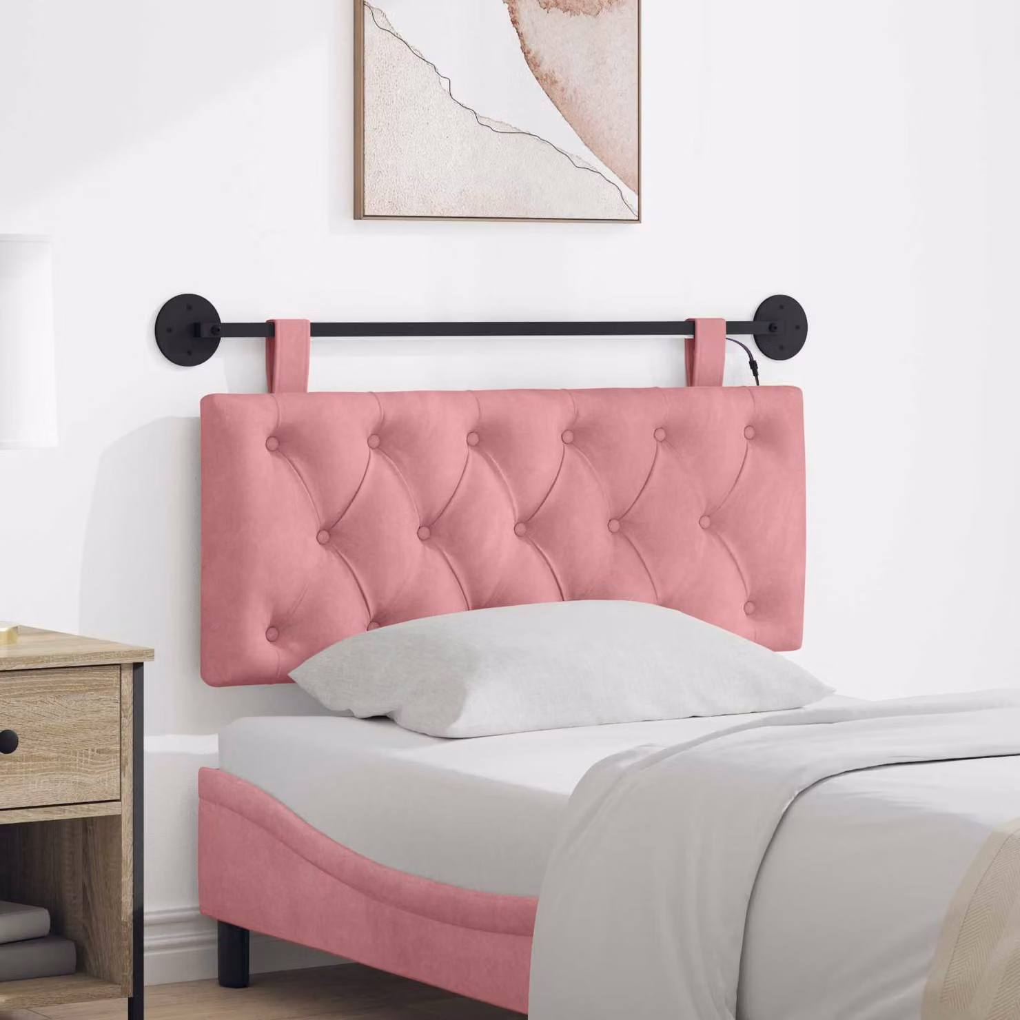 Testiera sospesa vidaXL in velluto rosa con illuminazione integrata
