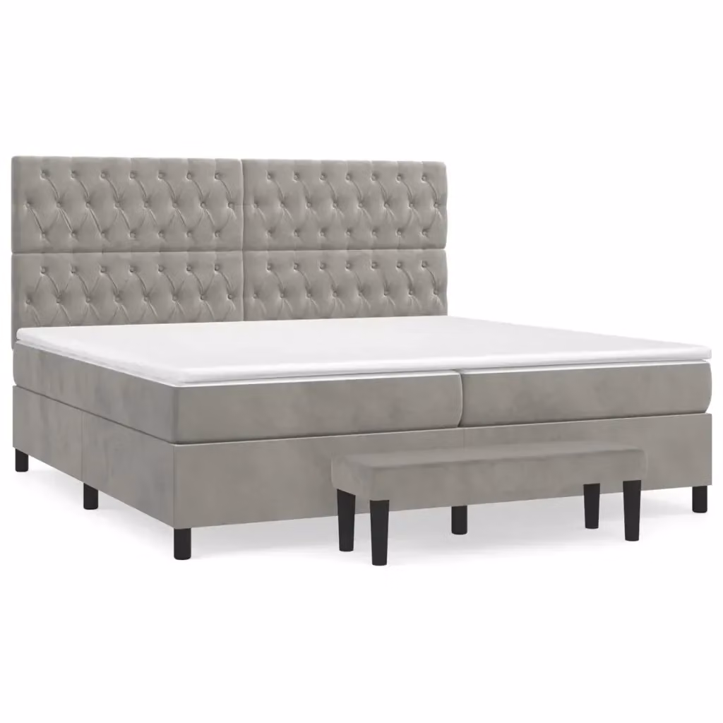 Letto Ibrido con Giroletto a Molle e Materasso vidaXL in Velluto Grigio e Bianco L/P/H: 200 x 200 x 128 cm – 2