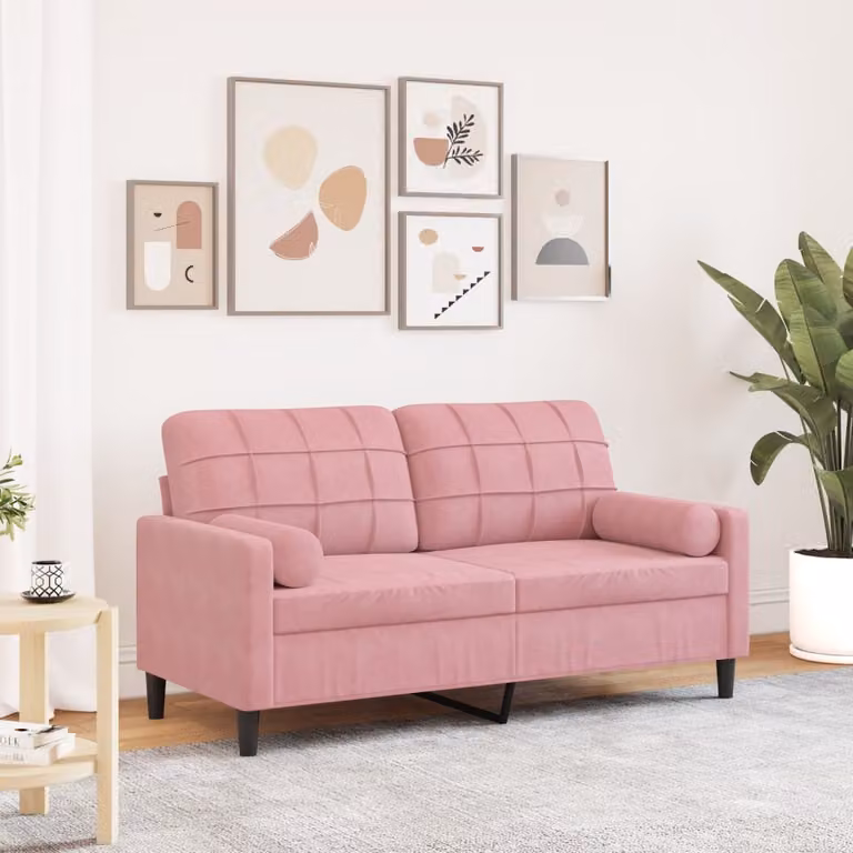 vidaXL Divano a 2 Posti in Velluto Rosa con Cuscini e Coperture Rimovibili L: 140 cm, P: 190 cm, H: 80 cm