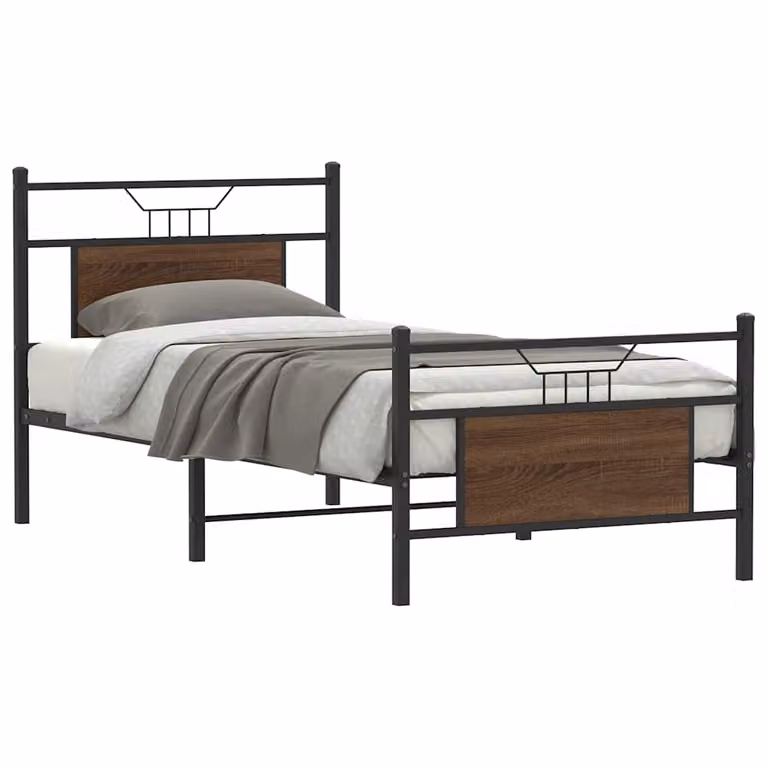 vidaXL Giroletto senza Materasso in Rovere Marrone e Metallo L/P/H: 196 x 80,5 x 91,5 cm