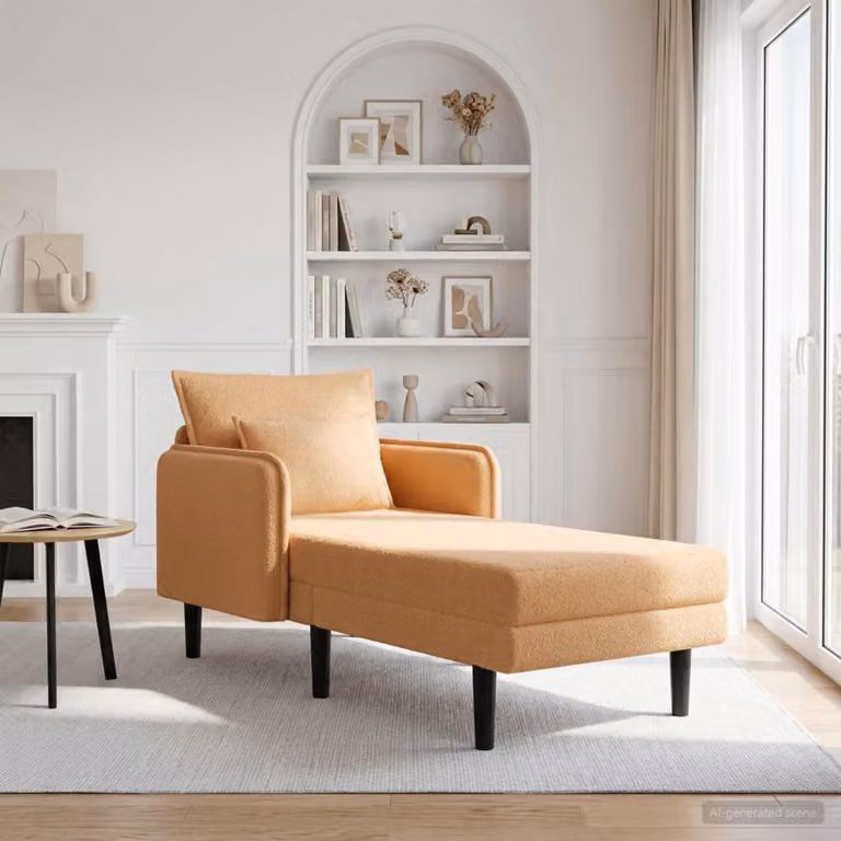 Chaise longue oversize vidaXL in tessuto bouclé beige con cuscini inclusi e coperture rimovibili L: 173,0 cm, P: 84,0 cm, H: 86,0 cm