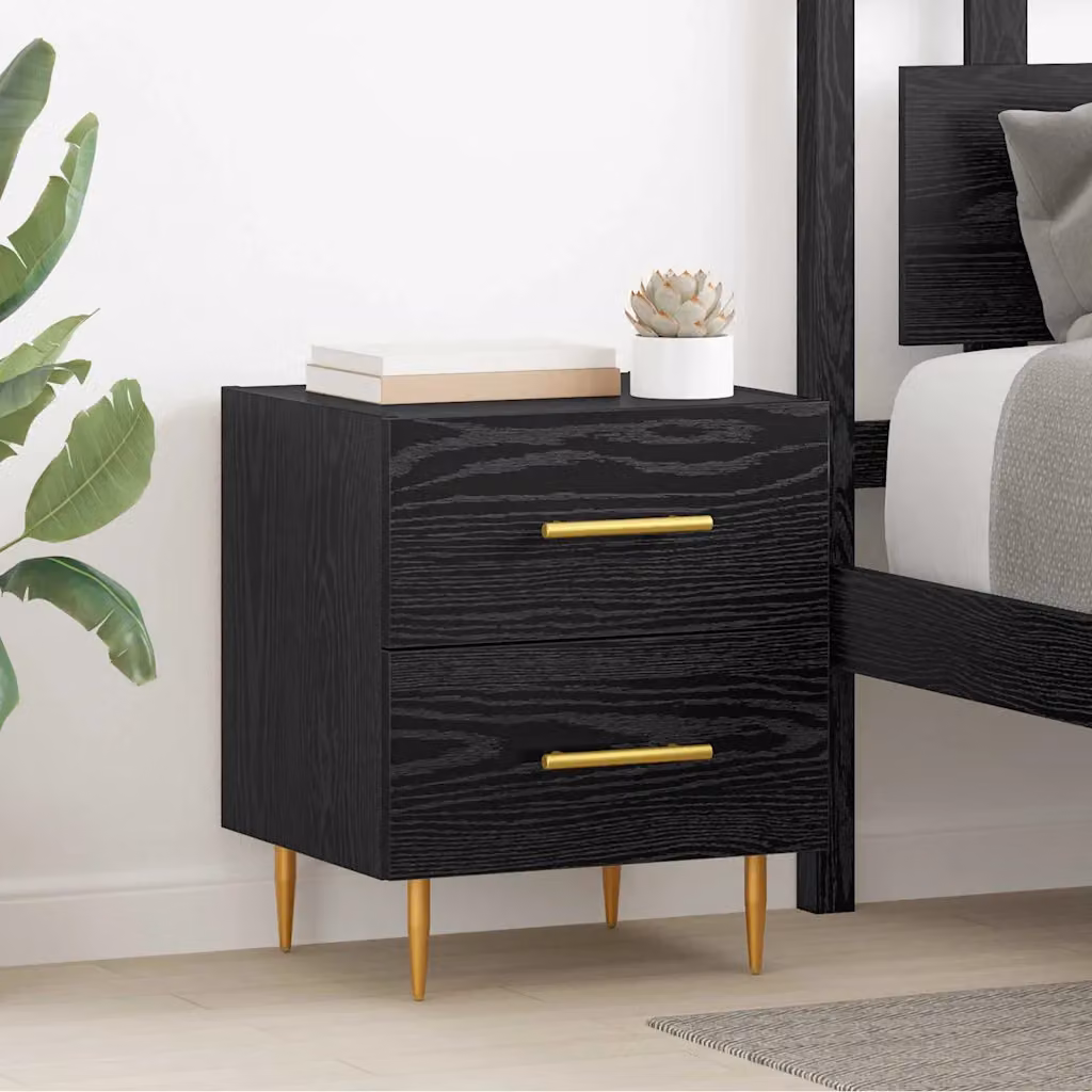 vidaXL Armadio da Notte in Stile Mid-Century, Colore Nero, Oro e Marrone, L/P/H: 40 x 35 x 47,5 cm