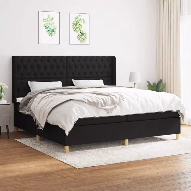 Letto Ibrido vidaXL con Giroletto a Molle e Materasso in Tessuto Nero e Bianco L/P/H: 200 x 200 x 30 cm – 1