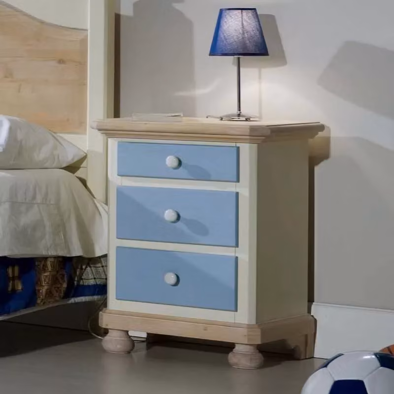 Comodino Arte Povera Mobili 2G in legno con 3 cassetti stile shabby azzurro e miele L: 50 cm, P: 38 cm, H: 65 cm – 2